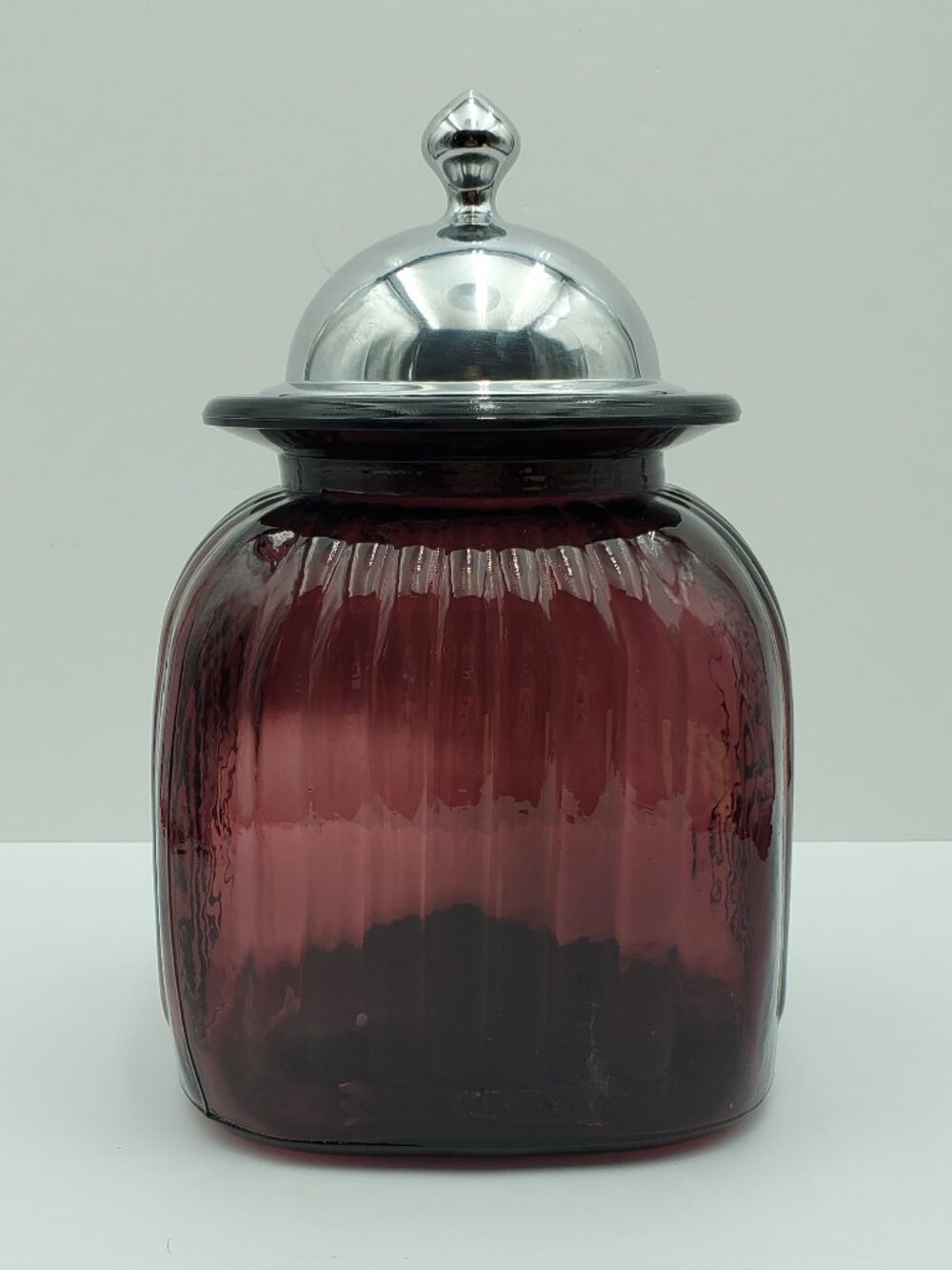 Artland Amethyst Glass Canister with Lid Plum Square Apothecary Storage Jar